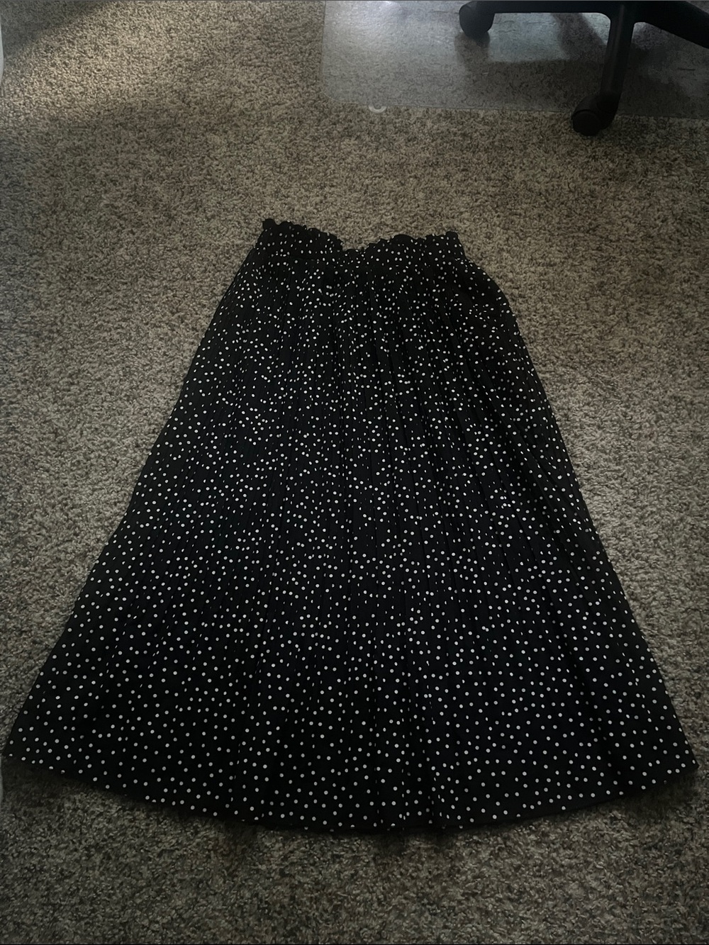 Black Polka Dot Maxi Skirt with Smocked Waist
